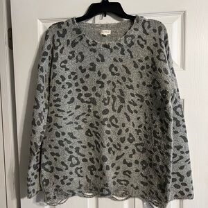 Hem & Thread Gray Leopard Print Sweater